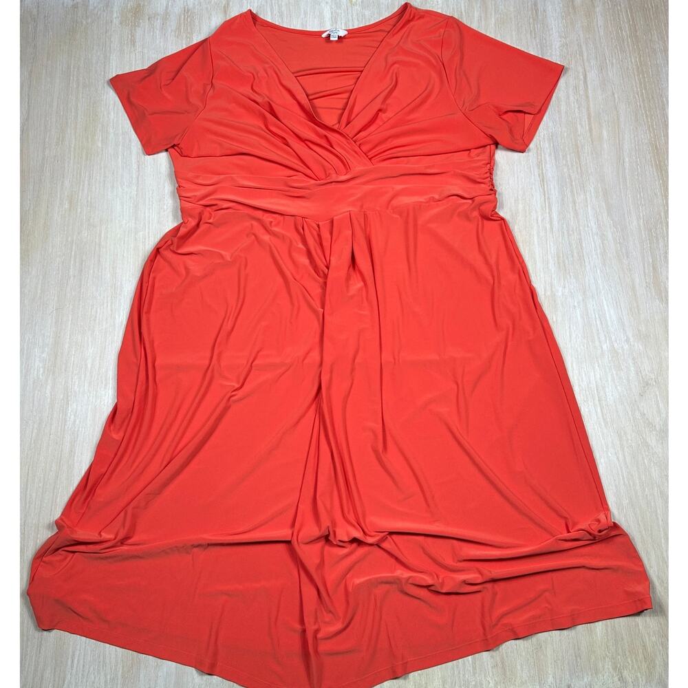 Joanna Hope Surplice Neck Empire Waist Short Sleeve Stretch Midi Dress Plus 22